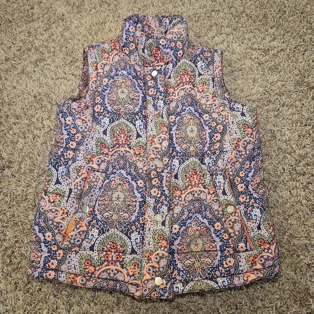 Gretchen Scott Pleasantly Paisley Olive Puffer Vest Womens Size Small Colorful
